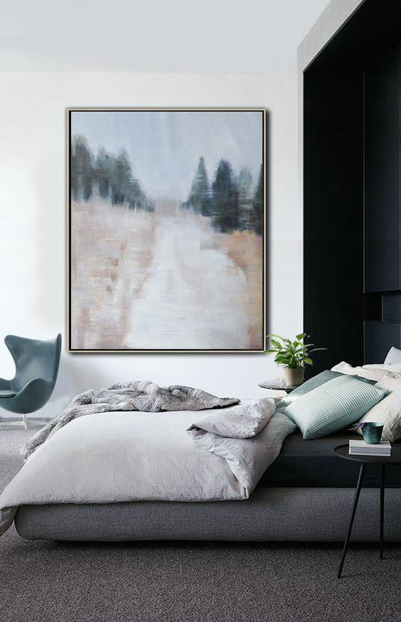 Handmade Large Contemporary Art,Oversized Abstract Landscape Painting,Modern Art,Grey,White,Dark Green,Nude.etc